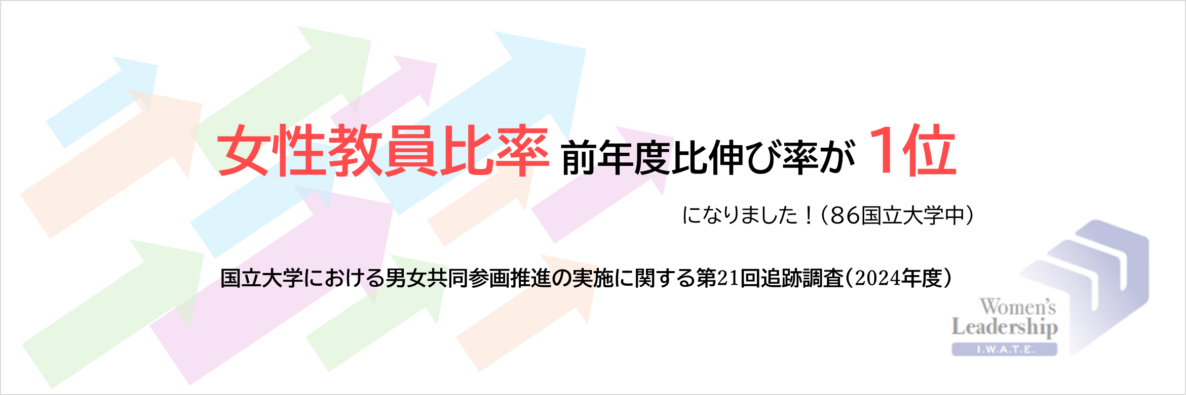 岩手大学の女性教員比率の前年度比伸び率が１位になりました！（2024年度）